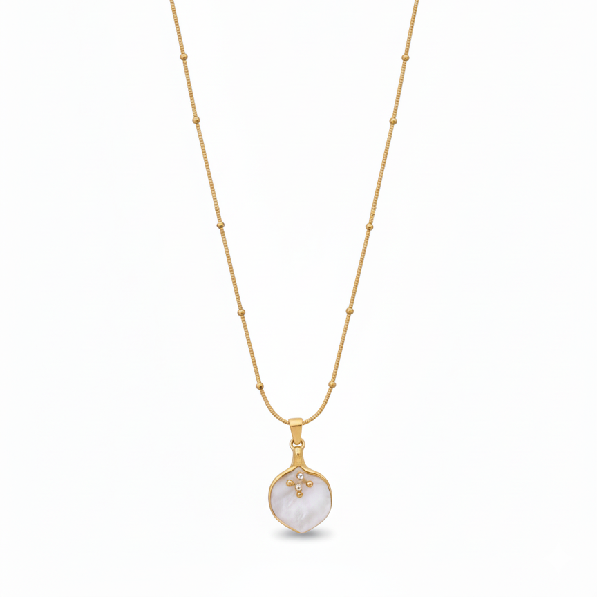 Gold Necklace with Petal-Shaped Pendant