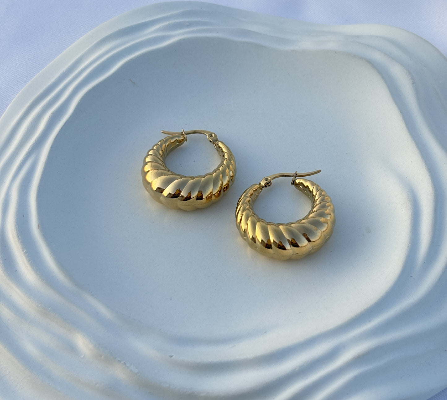Gold Round Croissant Hoop Earrings