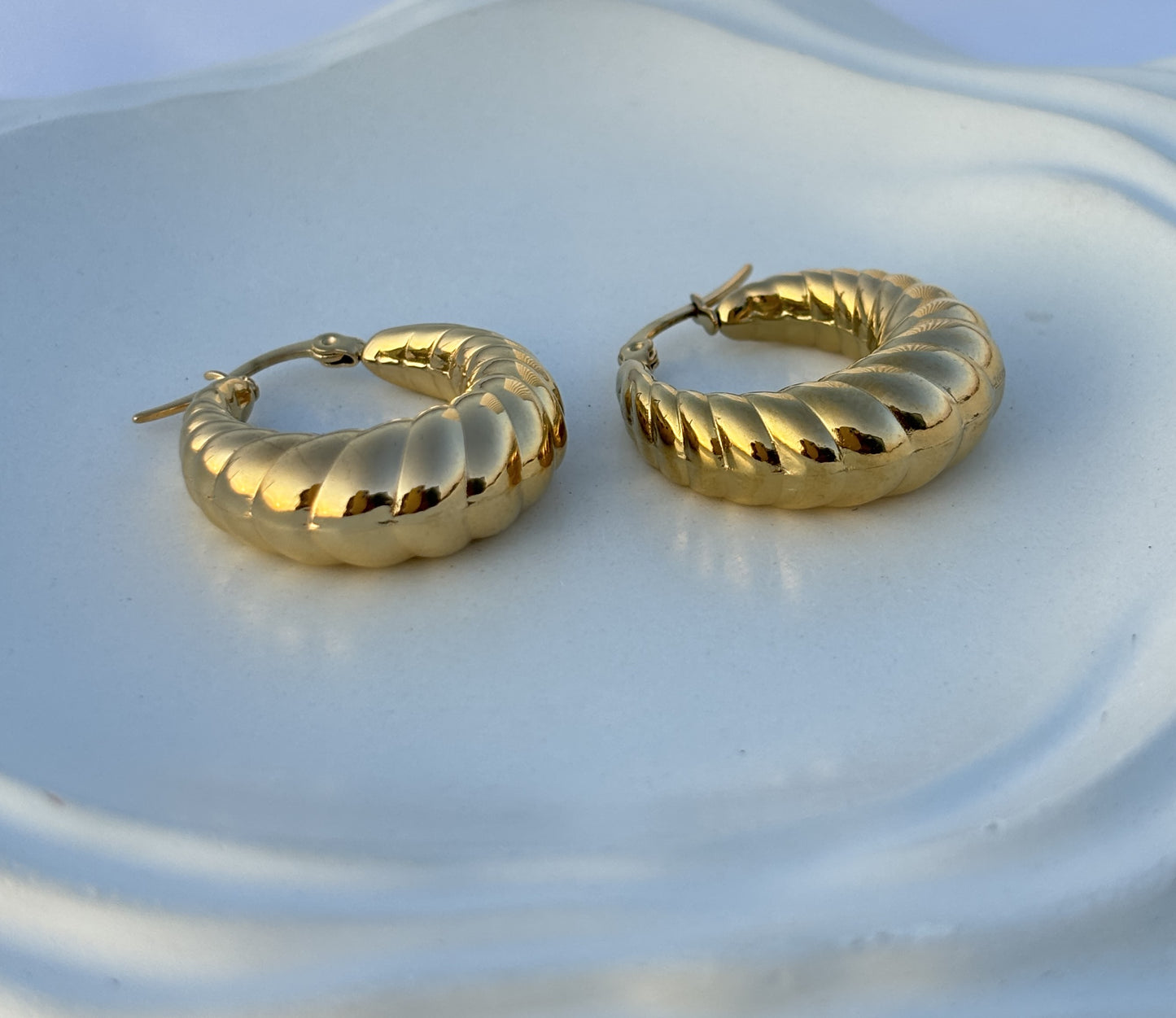 Gold Round Croissant Hoop Earrings