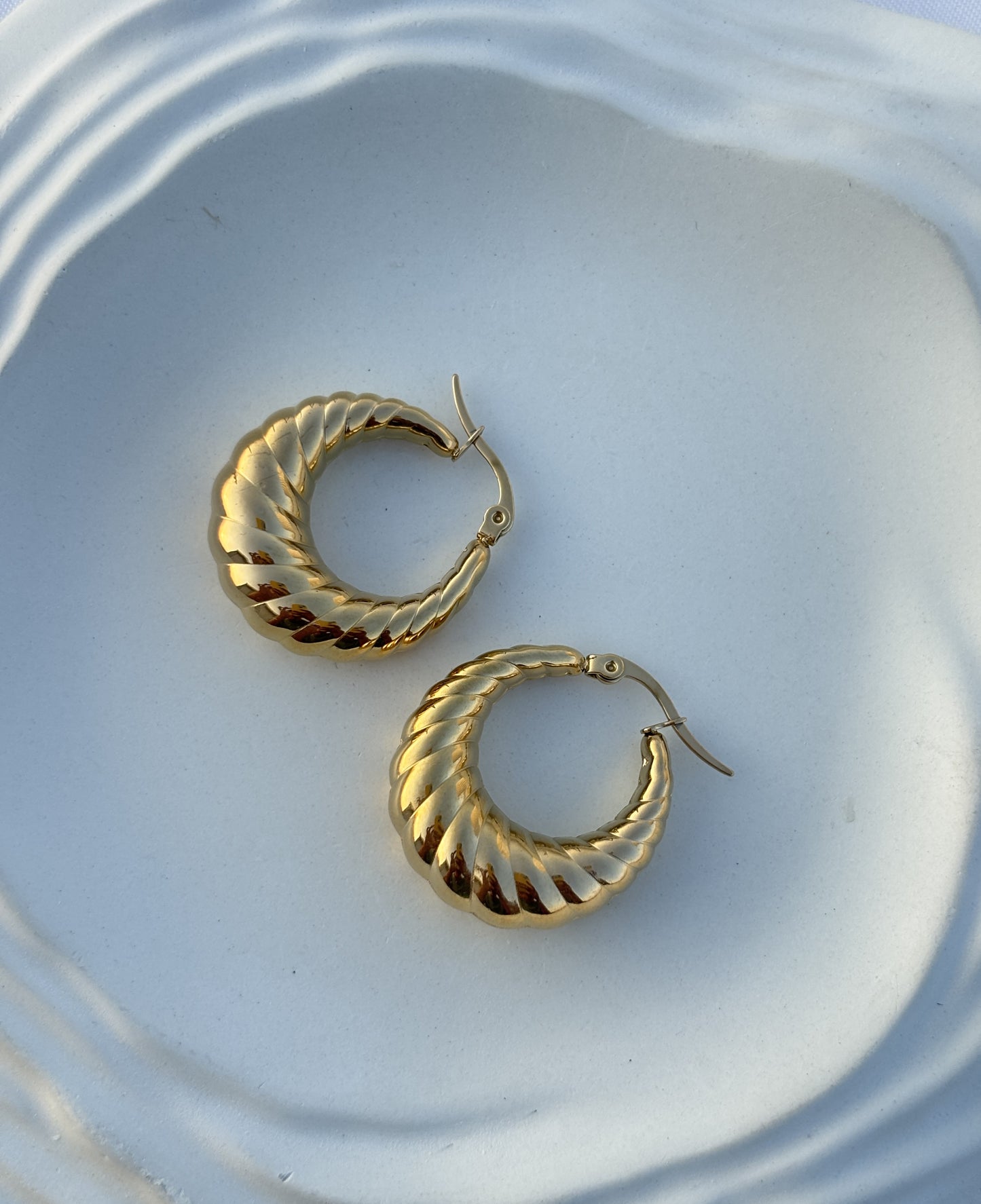 Gold Round Croissant Hoop Earrings