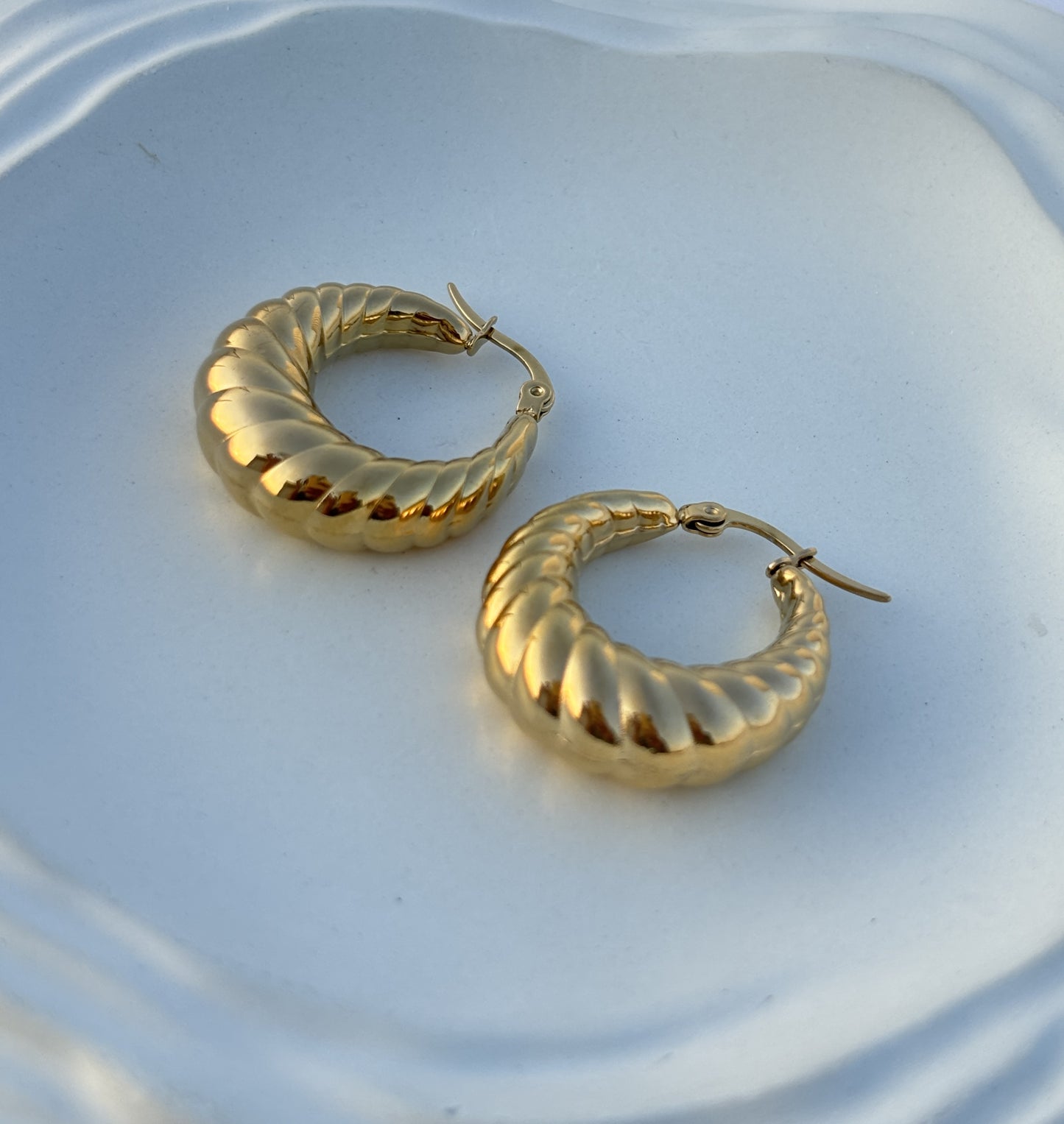 Gold Round Croissant Hoop Earrings
