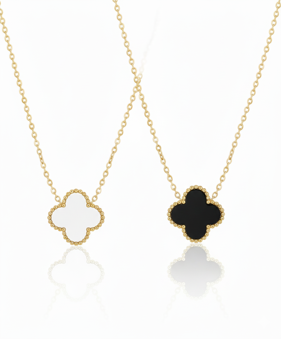Black and White Dainty Clover Necklace