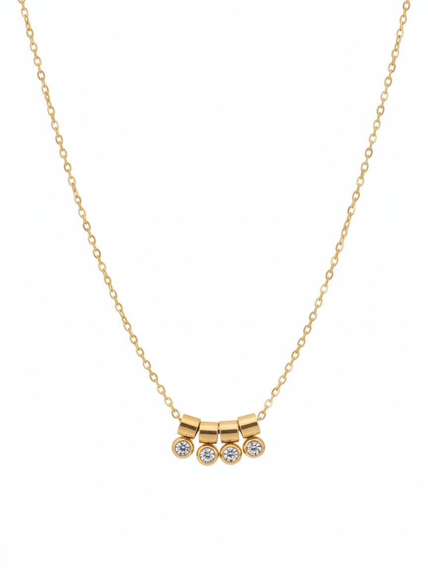 Minimalist Gold Necklace with Dangling Diamond Accents