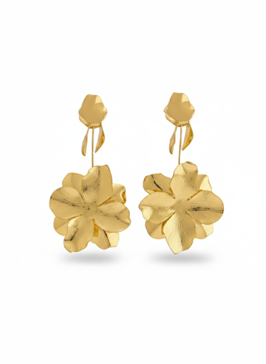Gold Floral Dangling Statement Earring