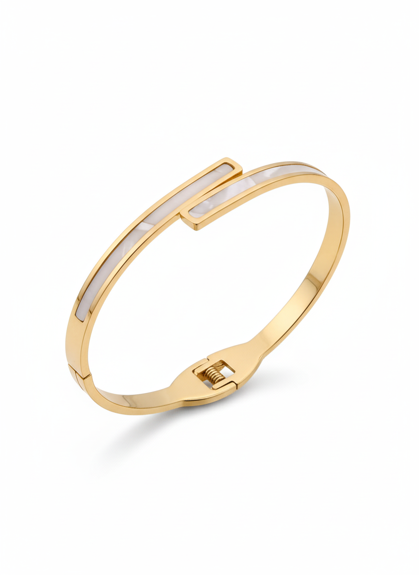 Elegant White Inlay Bangle Bracelet