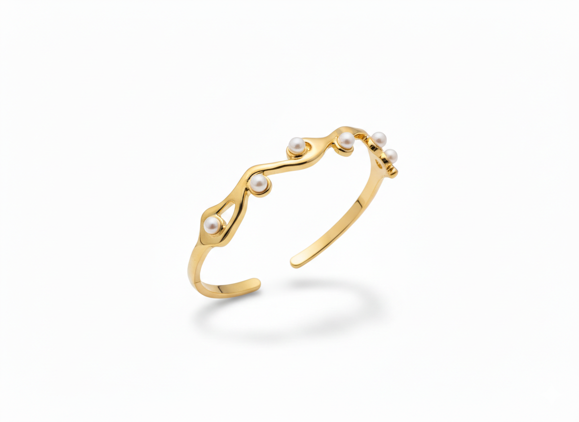 Gold Pearl Open Cuff Bracelet