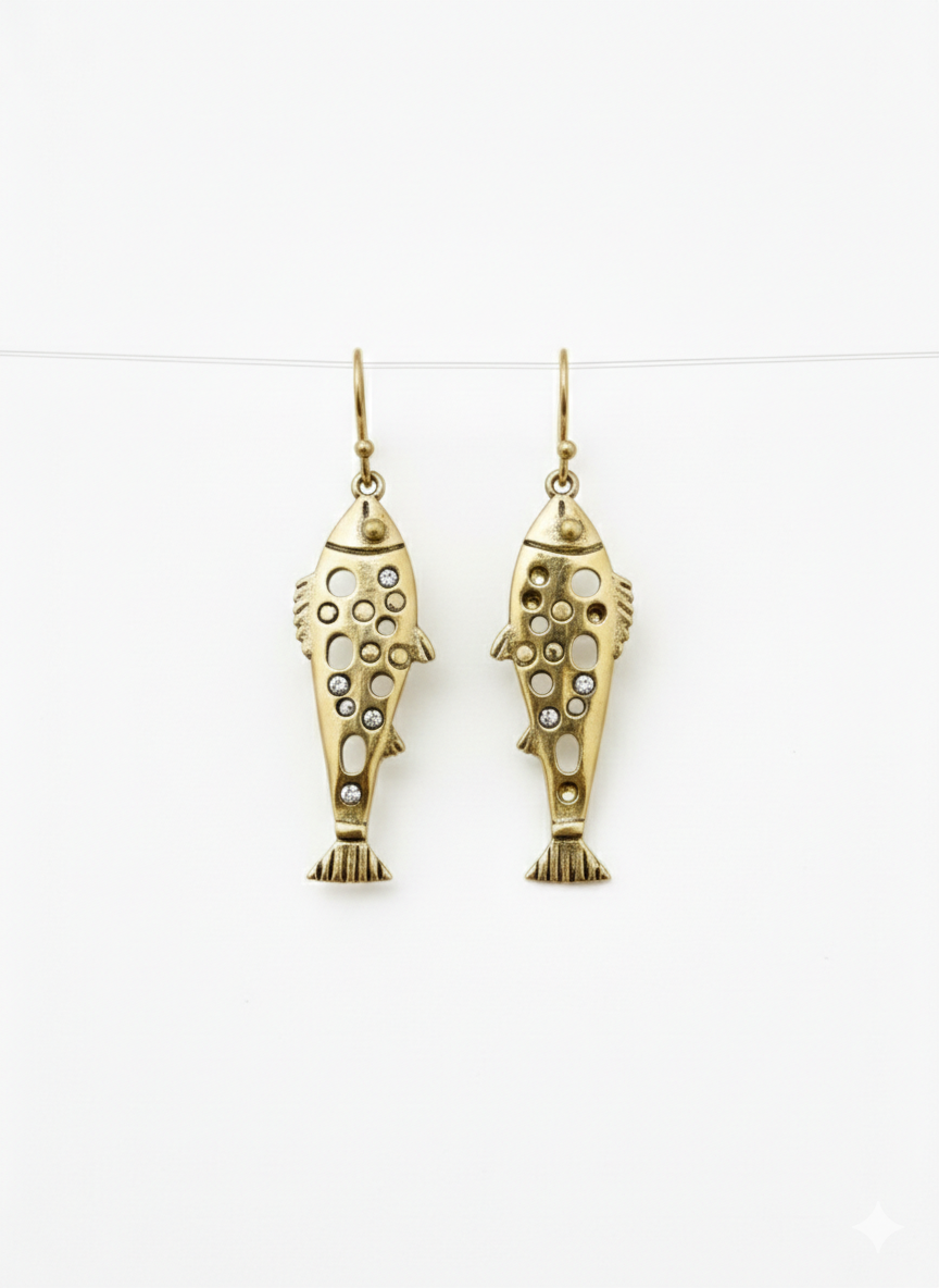 Vintage Gold Fish Drop Earrings