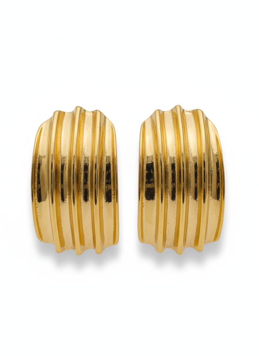 Bold Ribbed Gold Statement Earring