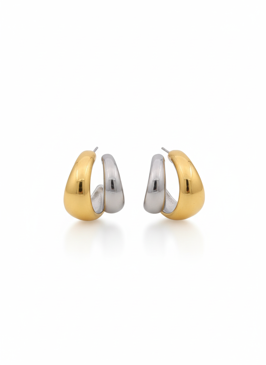 Dual Tone Chunky Half Hoop Earring