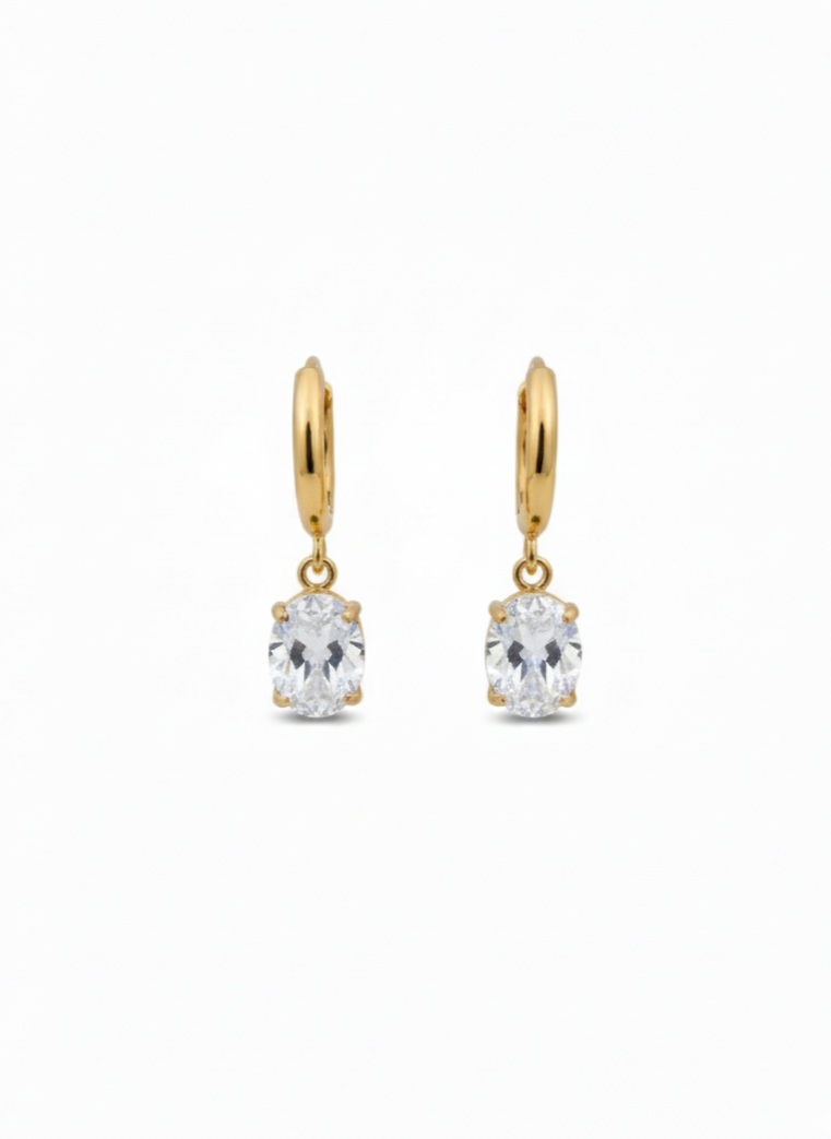 Gold Hoop Earrings with Stone Drop