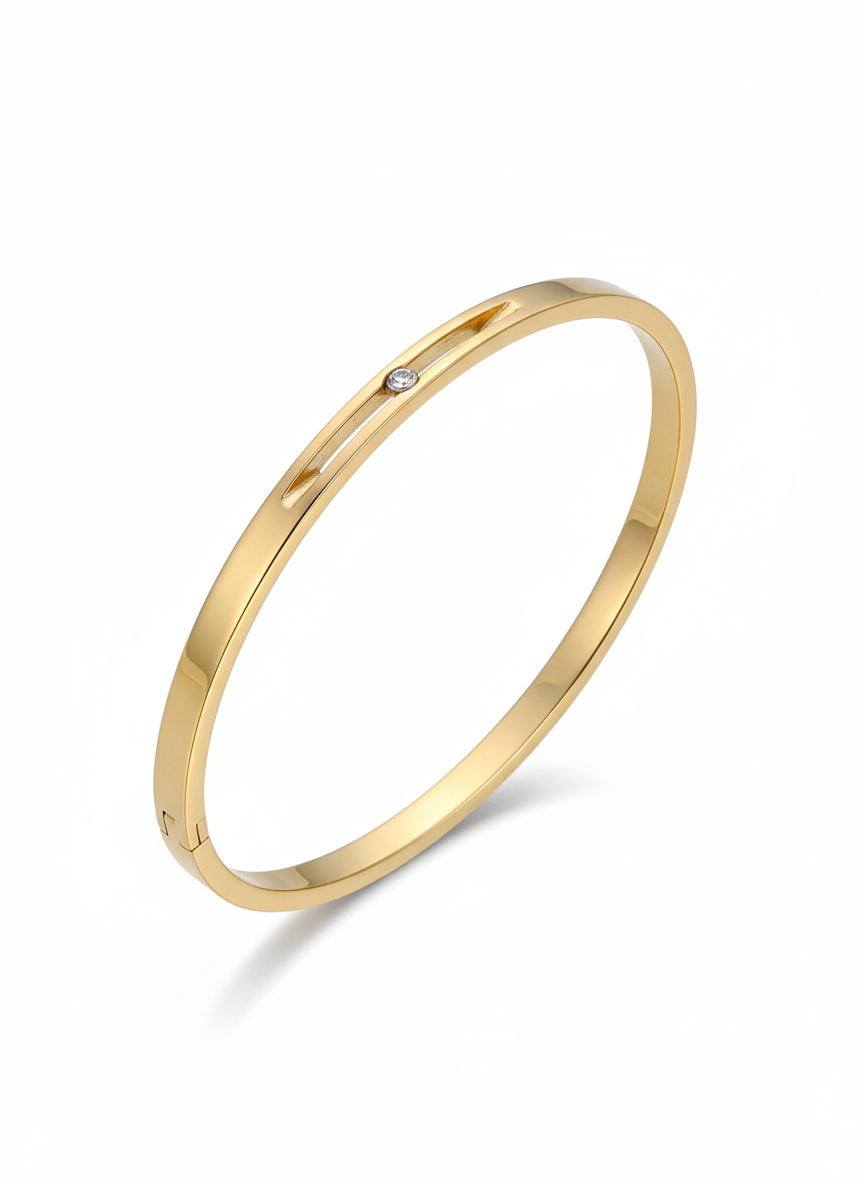 Sleek Gold Bracelet with Embedded Stone