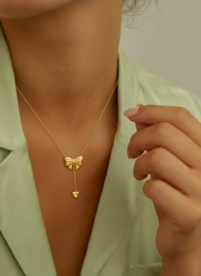 Bow and Heart Drop Necklace