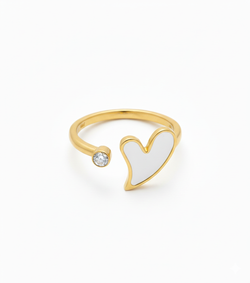 Adjustable Ring with White Heart