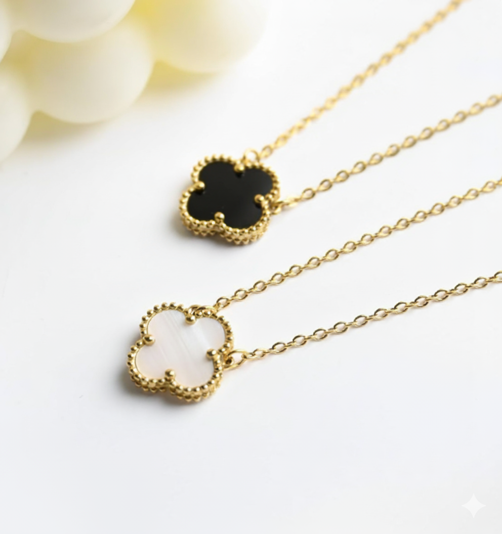 Black and White Dainty Clover Necklace