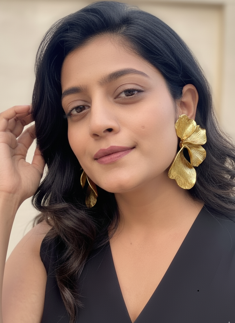Golden Petal Drop Earrings