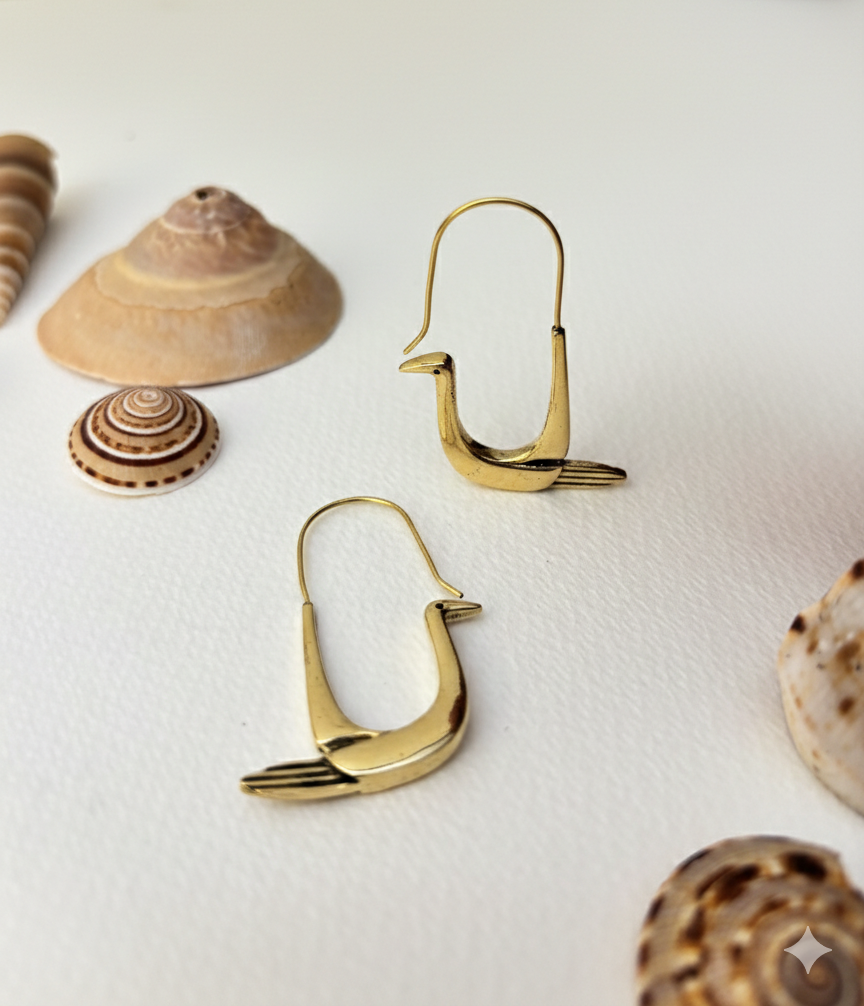 Brass Bird Dangle Earrings