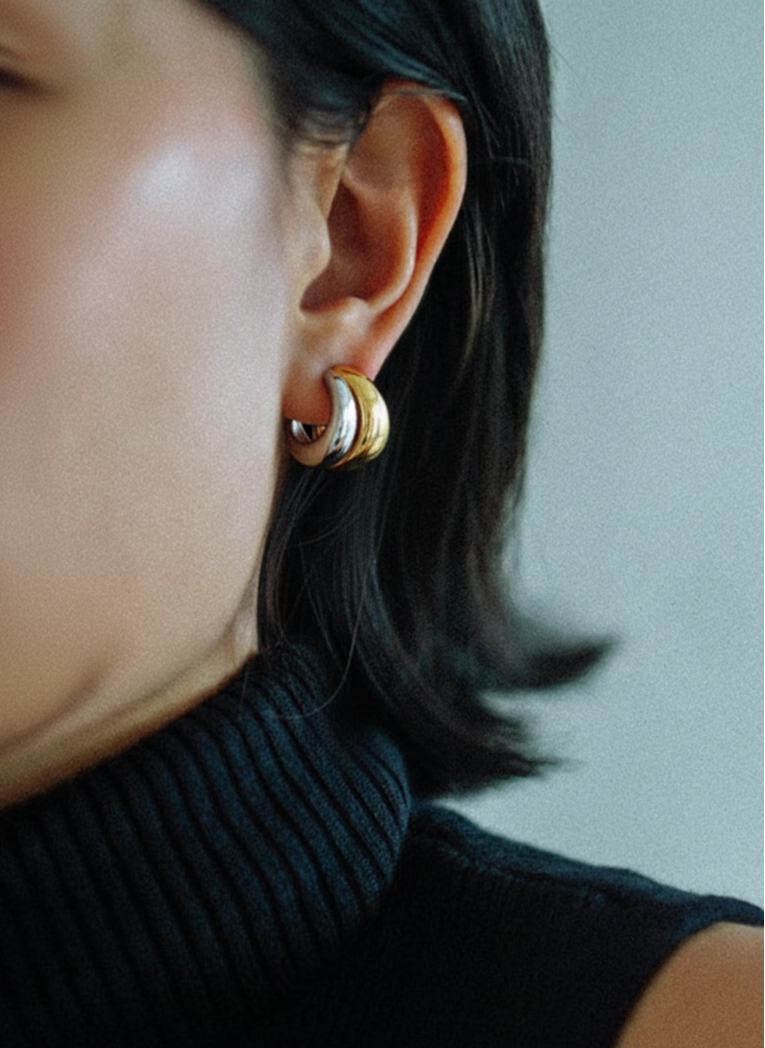 Dual Tone Chunky Half Hoop Earring