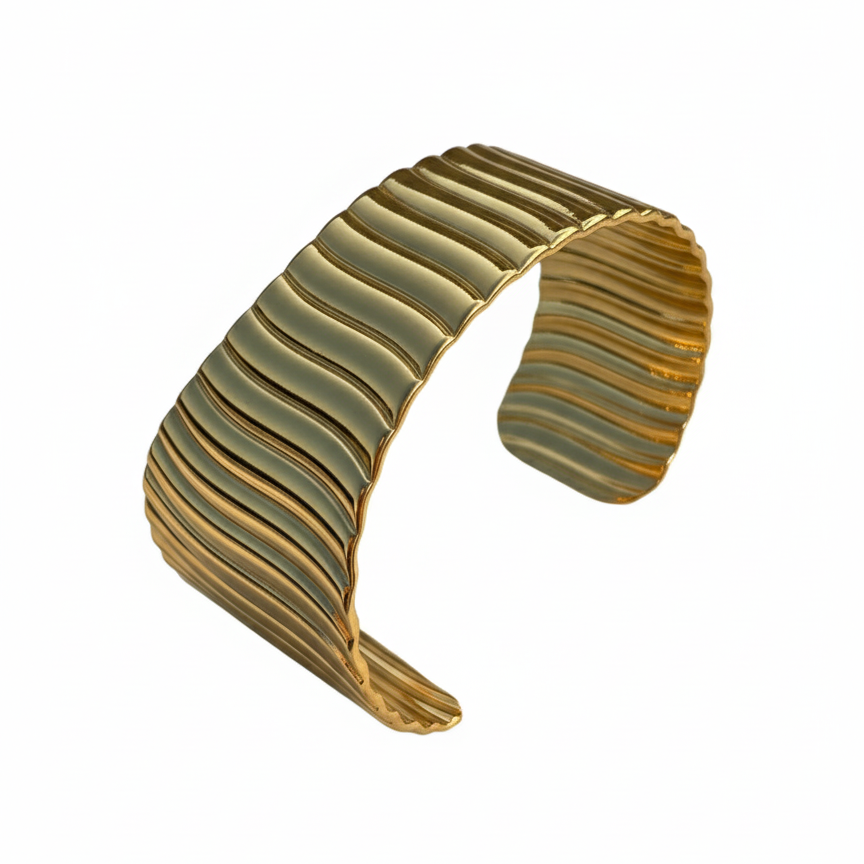 Gold Stripe Textured Cuff Bracelet