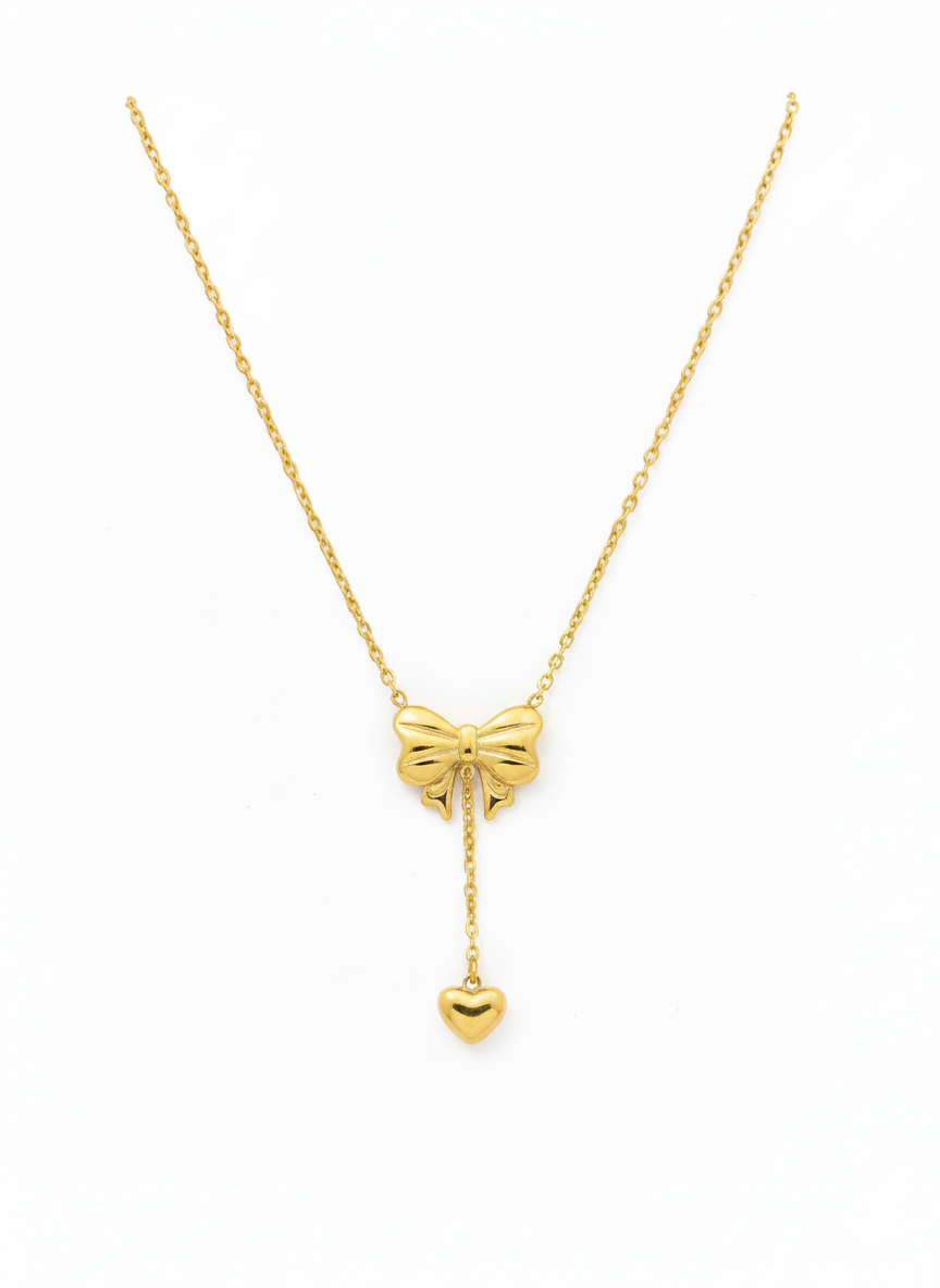 Bow and Heart Drop Necklace