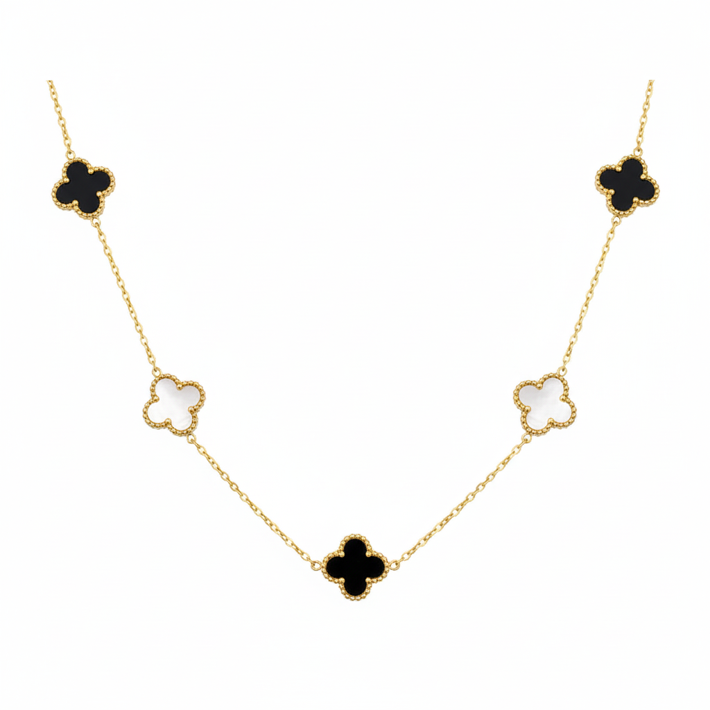 Multi Clover Black and White Dainty Necklace