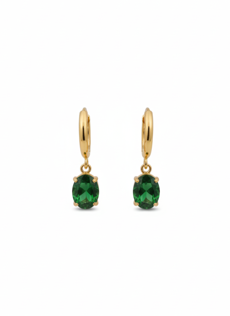 Gold Hoop Earrings with Stone Drop