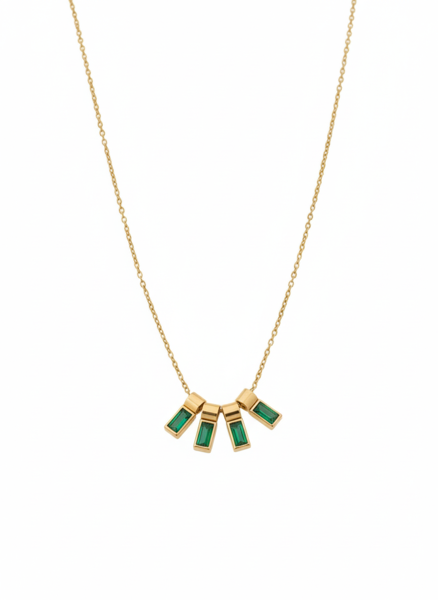 Elegant Green Crystal Bar Charms Necklace