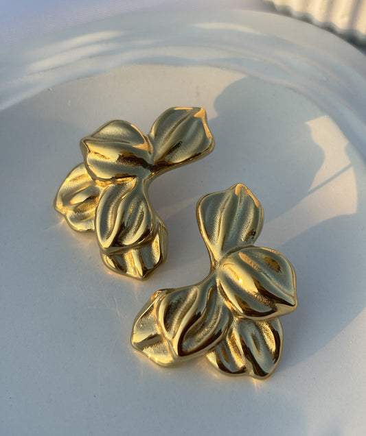 Half Flower Gold Statement Earring