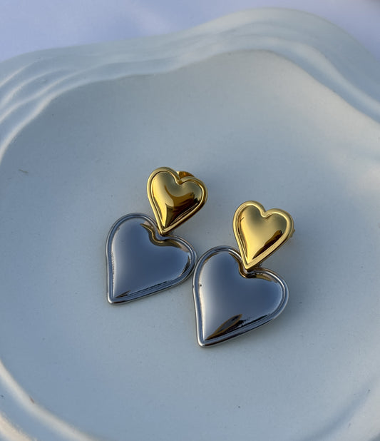 Dual Heart Drop Earrings