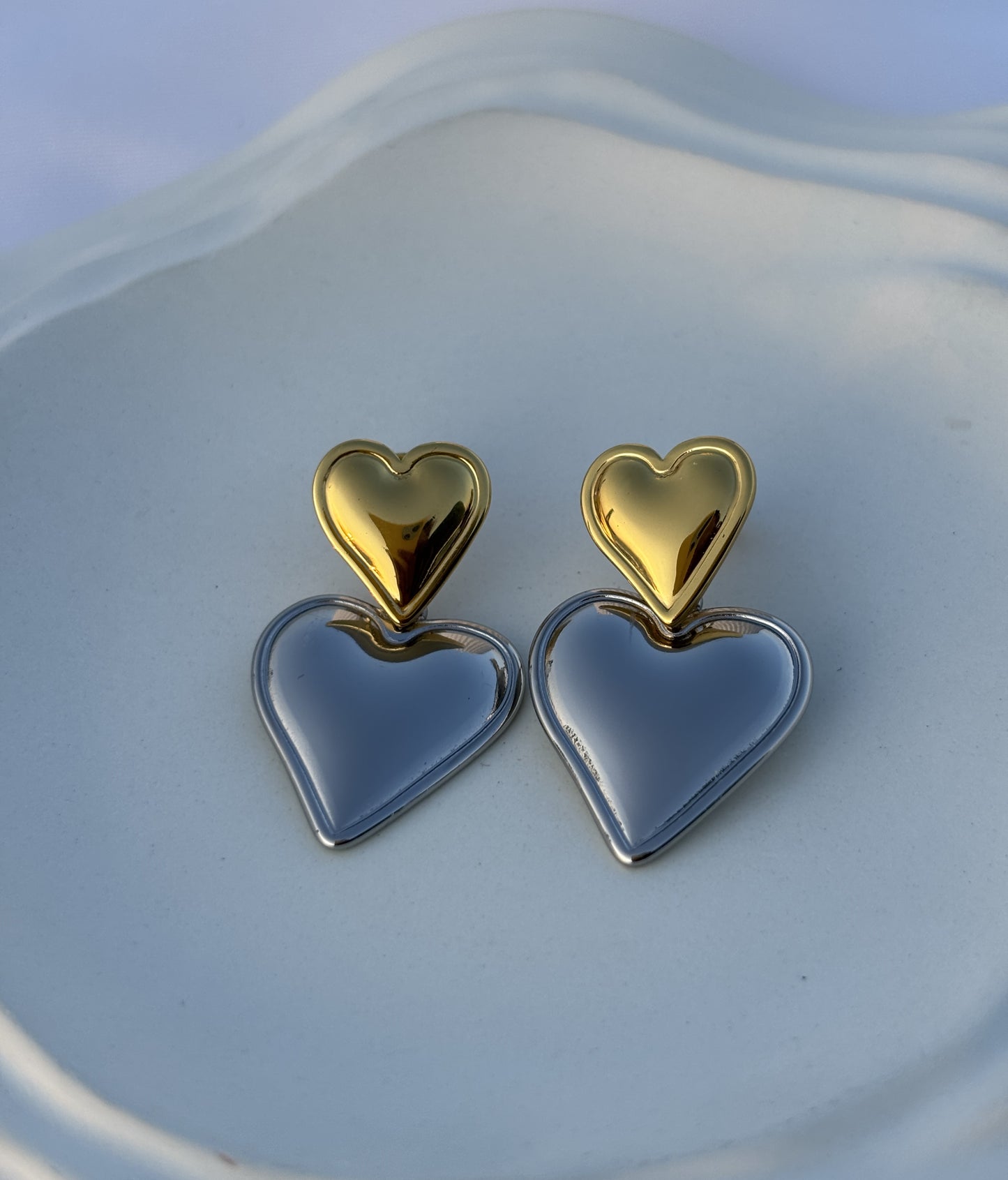Dual Heart Drop Earrings