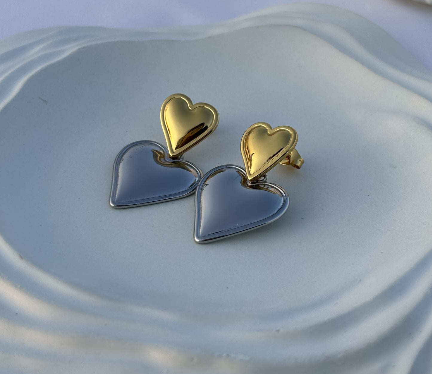 Dual Heart Drop Earrings