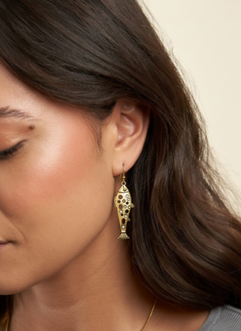 Vintage Gold Fish Drop Earrings