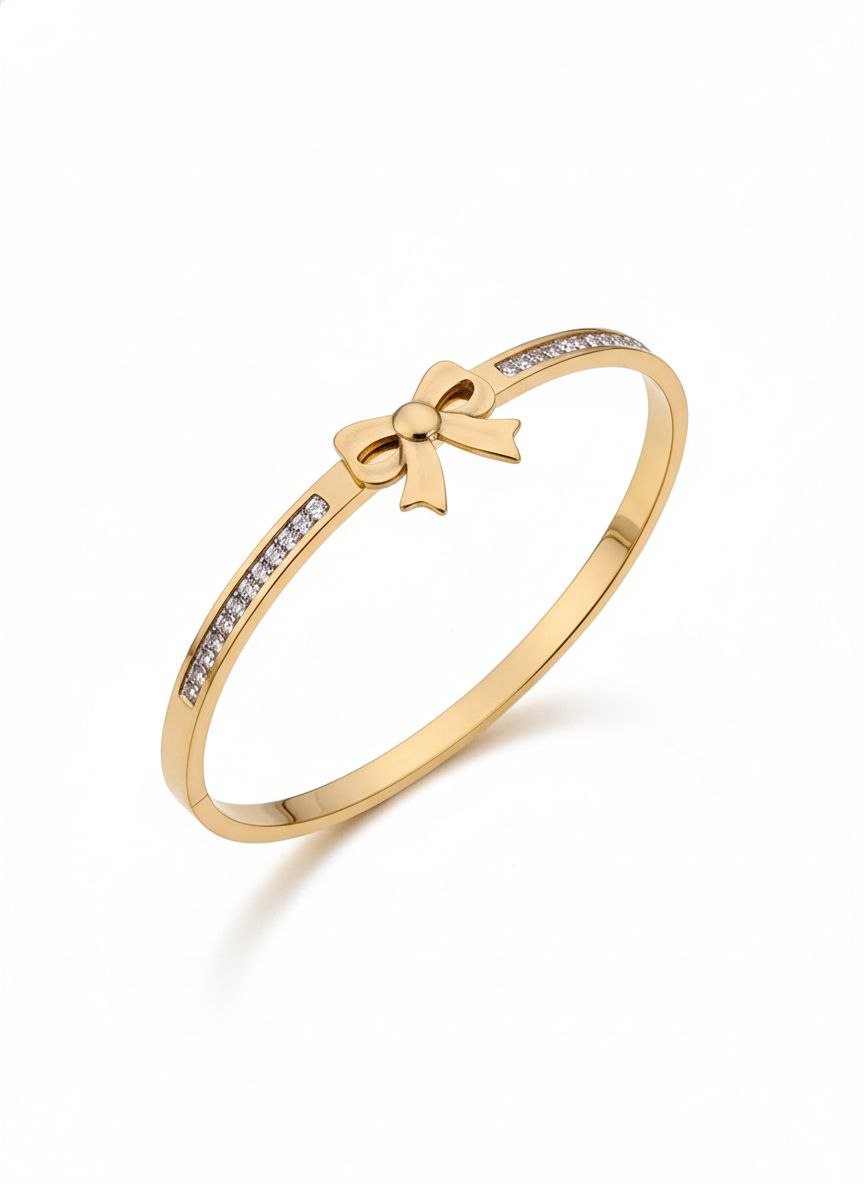 Gold Bow Accent Bangle Bracelet