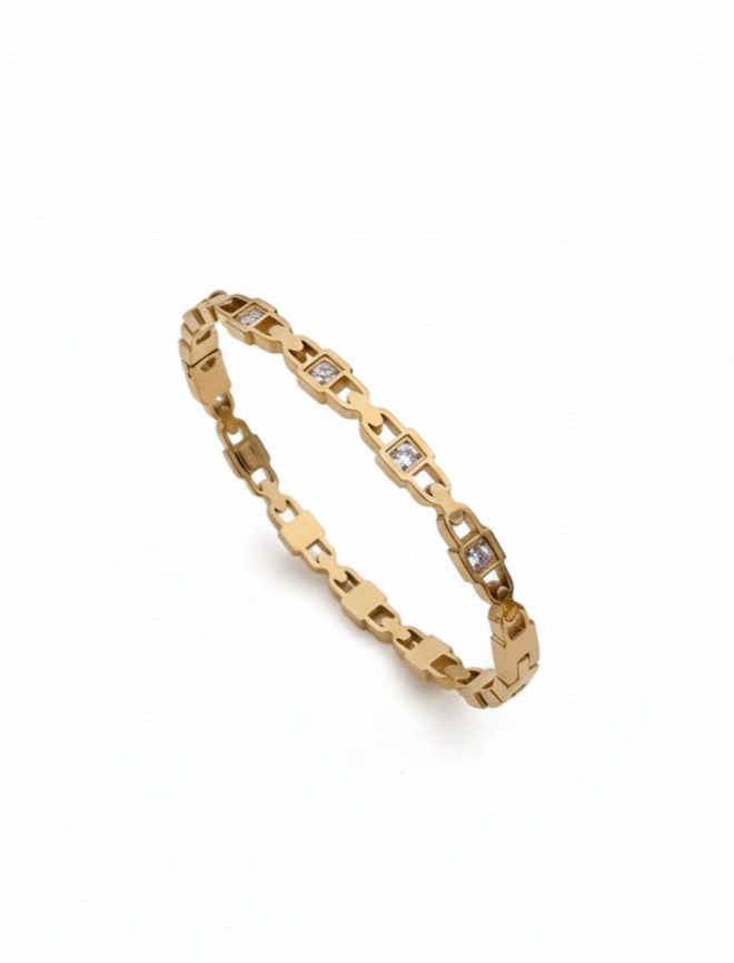 Diamond-Studded Link Bangle Bracelet