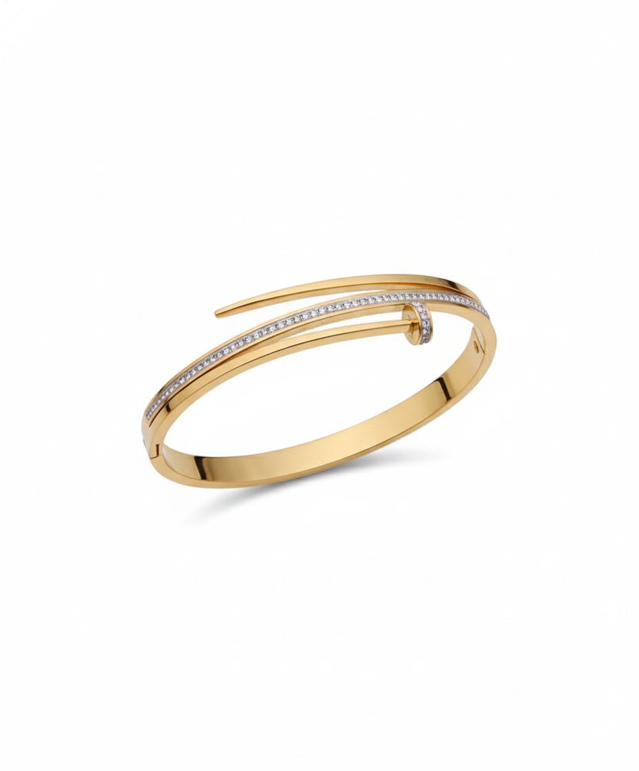 Crystal-Embellished Nail Design Gold Bangle Bracelet