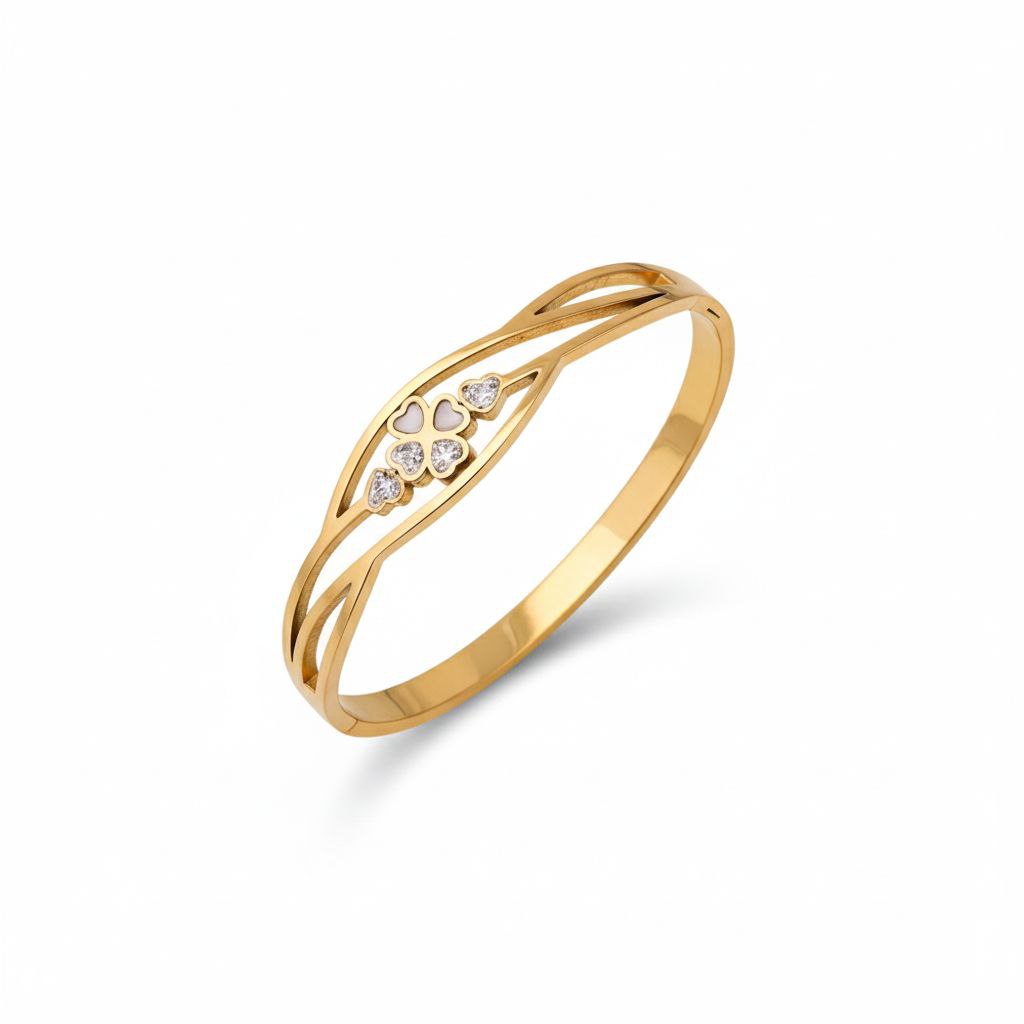 Crystal Floral Heart Pattern Gold Bracelet