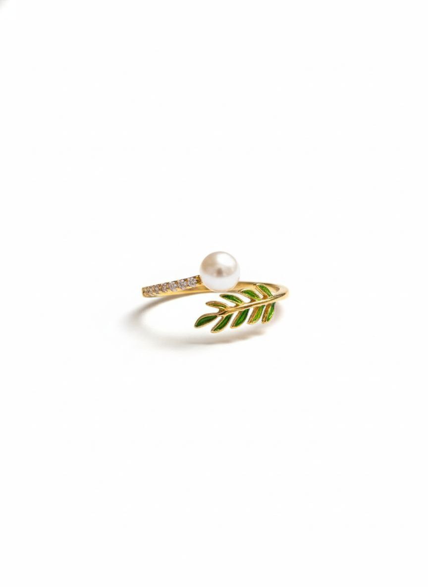 Gold Leaf Pearl Adjustable Ring