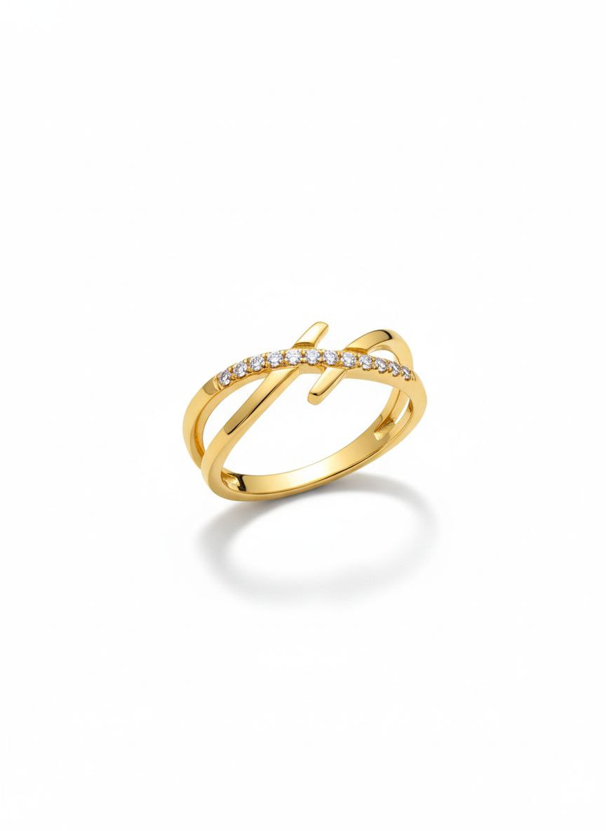 Elegant Gold Crossover Sparkle Ring