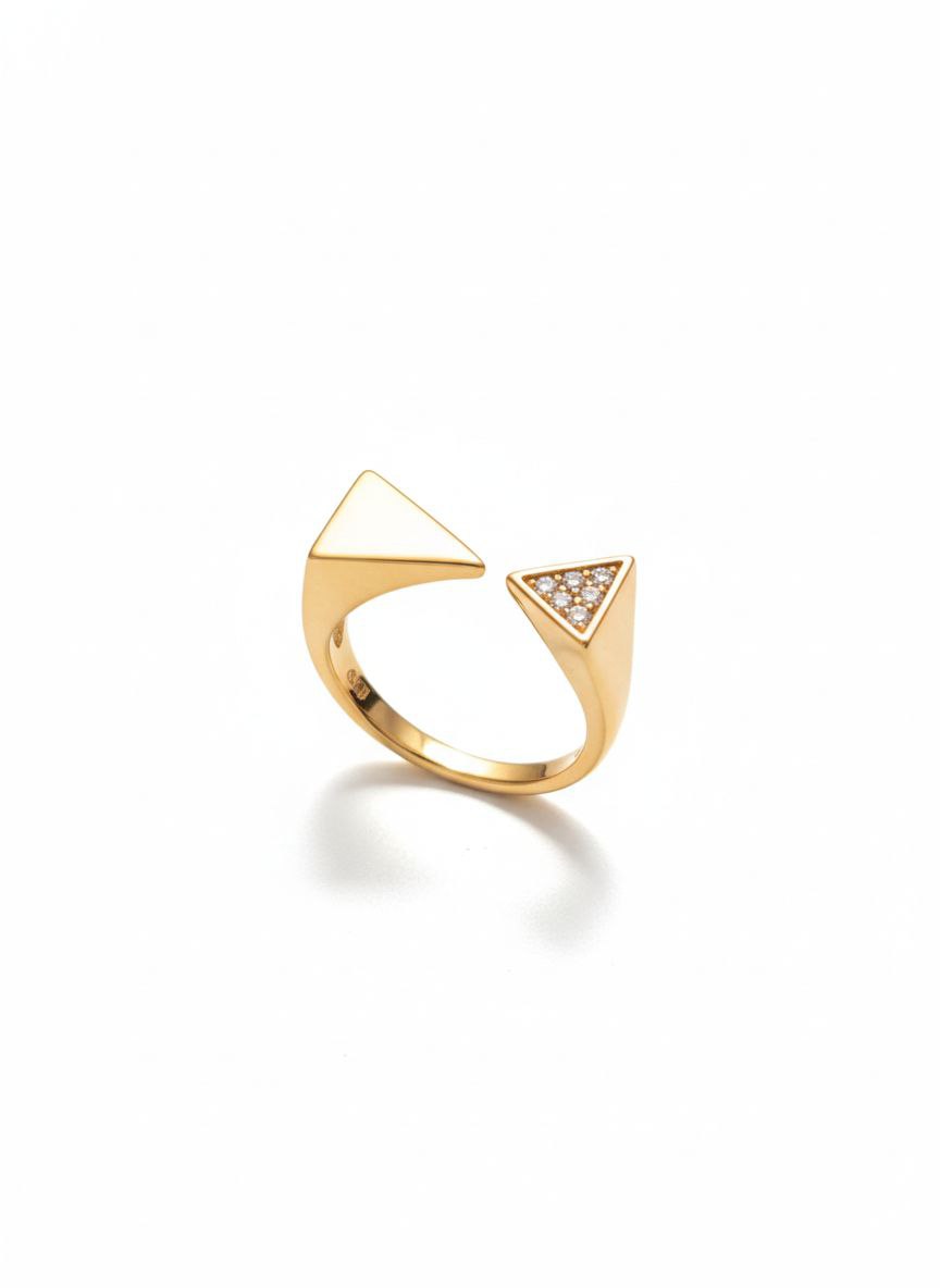 Gold Open Triangle Rosegold Ring with CZ Accents