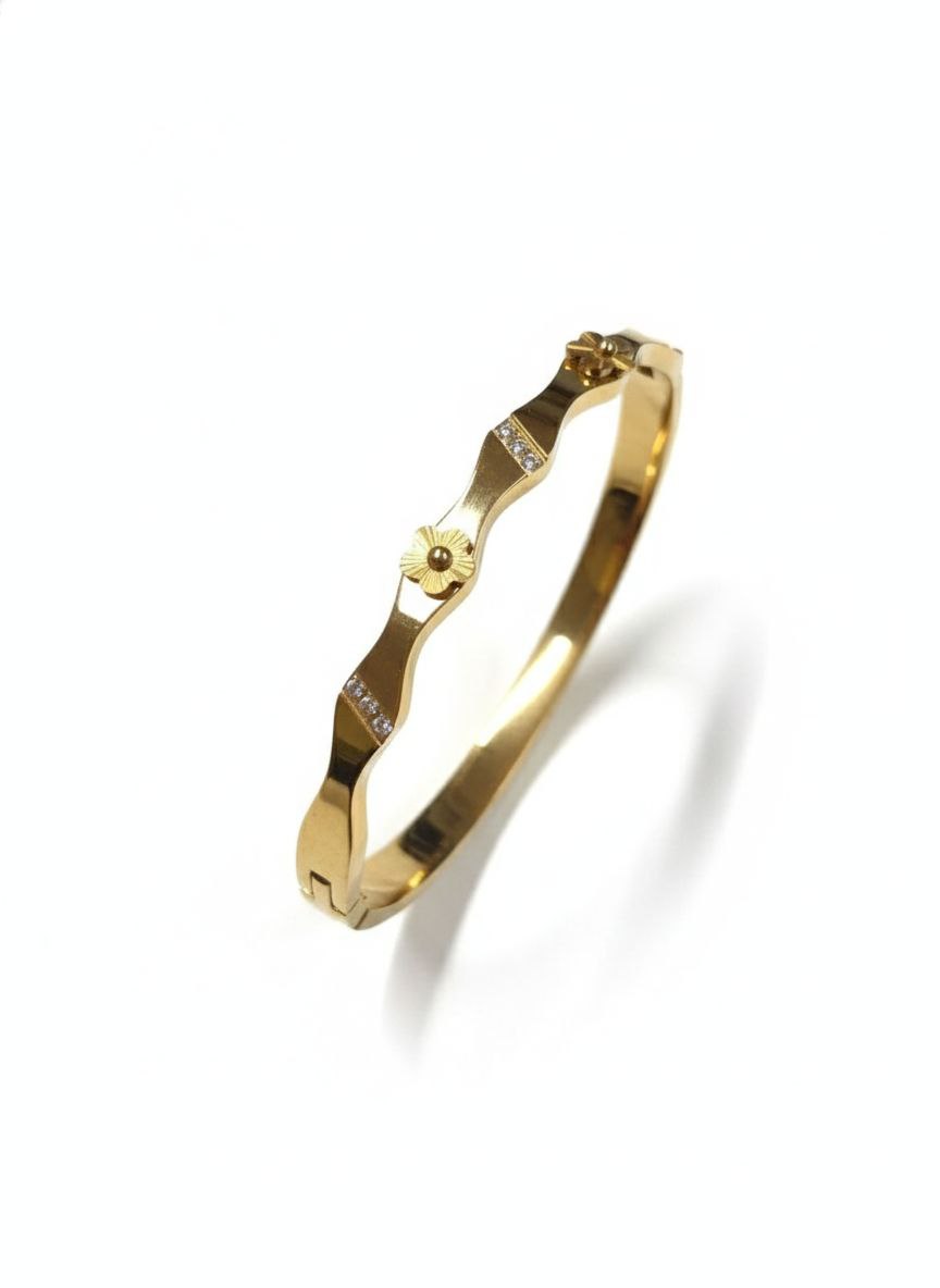 Floral Wave Gold Bangle Bracelet