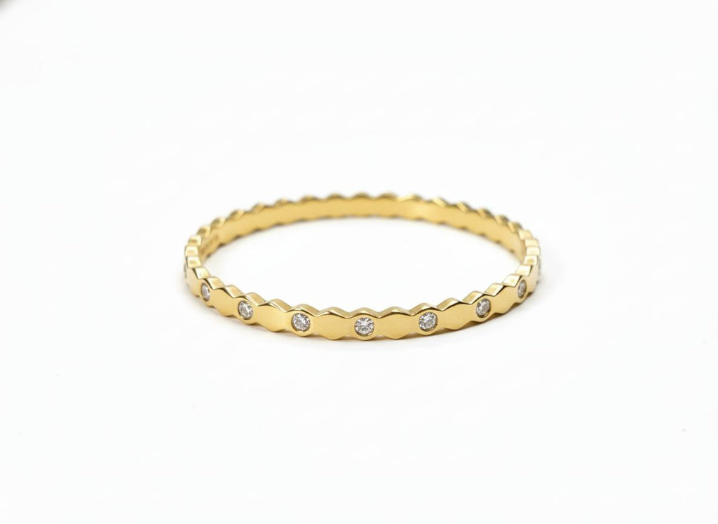 Gold Textured Zigzag Bangle with Stones